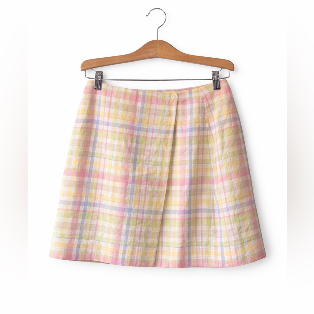 Liz Claiborne Pastel Plaid Wrap Skirt Size 6p Preppy Cottagecore Summer